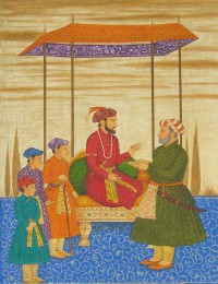 Syed A. Irfan, Shah Jahan with Three Sons, 10 x 14 Inch, Watercolor, Teawash& Gold on Wasli, Figurative Painting, AC-SAI-035